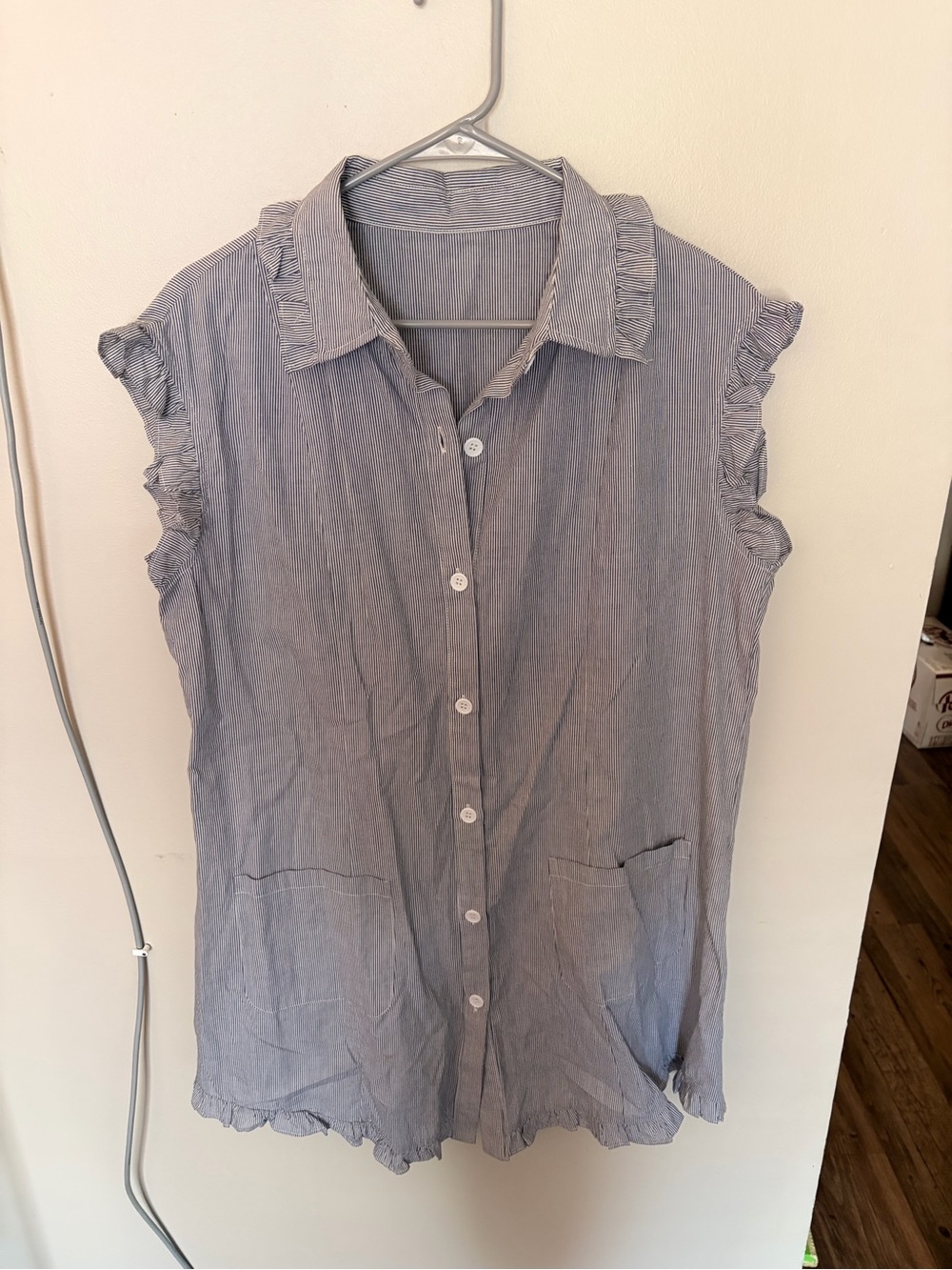 Sleeveless Blue Button-Front Women's Dress